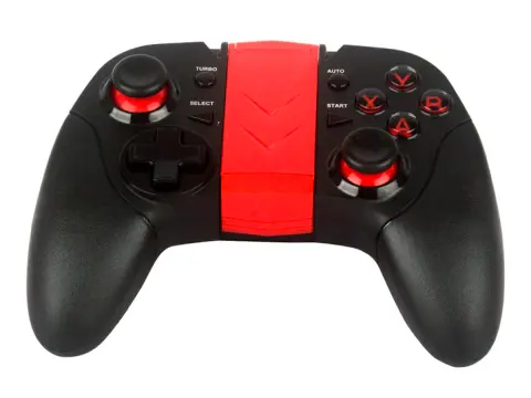 HALION GAMEPAD HALION INALAMBRICO BLUETOOTH CLASSIC 3.0, SOPORTE SMARTPHON, COLOR NEGRO C/ ROJO (HA-7004)