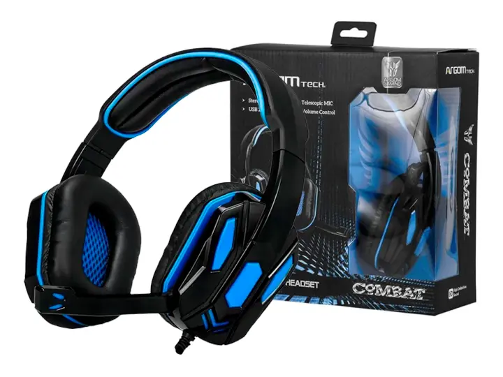 ARGOMTECH COMBAT H545 GAMING (ARG-HS-2845BK) CON MICROFONO, AZUL C/ NEGRO