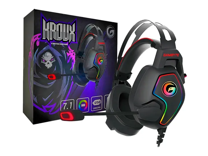 GAMBYTE KROUX GAMING 7.1 (GI-KROUX-KT) CON MICROFONO, INTERFAZ USB, RGB, NEGRO
