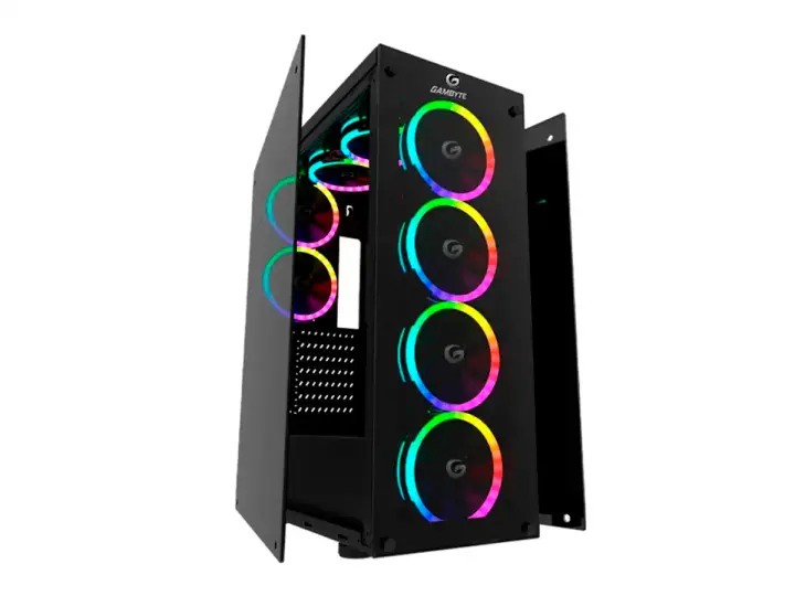GAMBYTE GHOSTX S/FUENTE (GI-GHOSTX-AI) PANELES DE VIDRIO, 6 VENTILADORES, LED ARGB, NEGRO