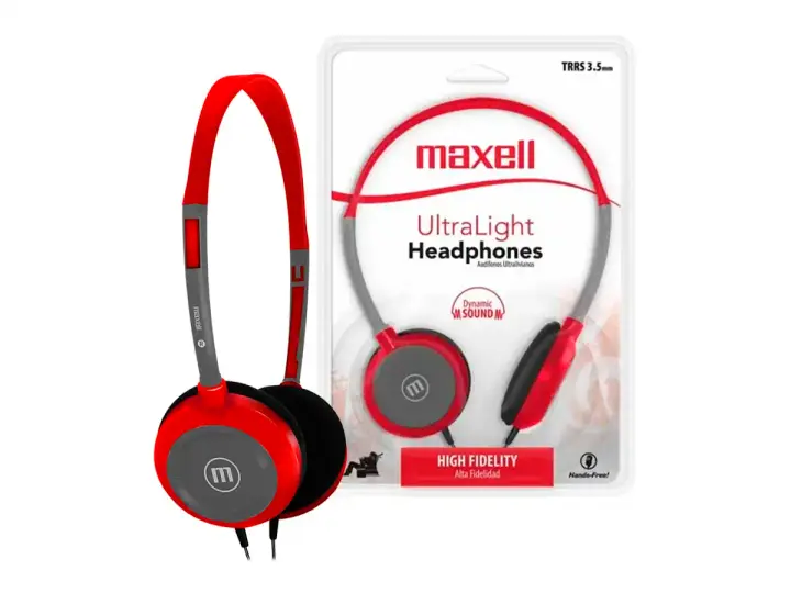MAXELL HP-200 ULTRA LIGHT (348408) CON MICROFONO, ROJO / GRIS