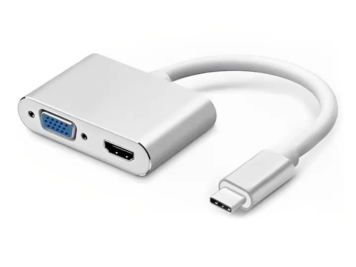 ADAPTADOR DE PUERTO USB 3.1 TYPO C MACHO -- A -- PUERTO HDMI - VGA HEMBRA, CABLE DE 25 CM, COLOR PLATA (USB 3.1 TYPO-C - A)