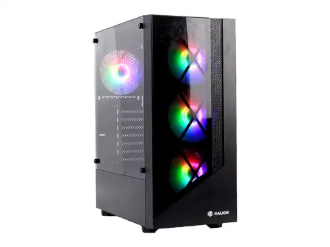 HALION DRAGON FUENTE 500W (CF 500 DRAGON CR15) PANEL DE VIDRIO, 4 VENTILADORES, LED RGB, NEGRO