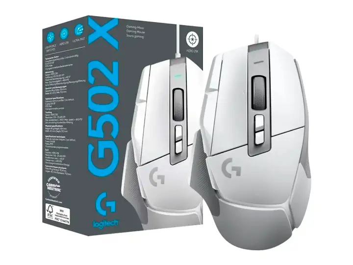 LOGITECH G502 X GAMING (910-006144) HASTA 25.600 DPI, 13 BOTONES PROGRAMABLES, BLANCO
