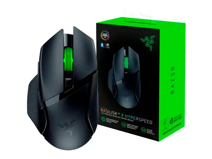 RAZER INALAMBRICO RAZER BASILISK V3 X HYPERSPEED GAMING (RZ01-04870100-R3U1) 18.000 BOTONES, 7 BOTONES, RECEPTOR USB, BT, RGB, NEGRO