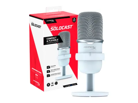 MIC MICROFONO HYPERX SOLOCAST WHITE, PATRÓN POLAR CARDIOIDE, CONEXION USB-C, COMPATIBLE PC PS4 PS5 MAC, AJUSTABLE (519T2AA)