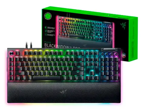 RAZER GAMER RAZER BLACKWIDOW V4 PRO (RZ03-04680200-R3U1) MECANICO, SWITCH GREEN, LED RGB, NEGRO