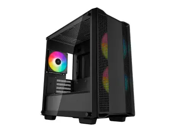 DEEPCOOL CC360 ARGB S/FUENTE (R-CC360-BKAPM3-G-1) PANEL DE VIDRIO, 3 VENTILADORES, LED ARGB, NEGRO