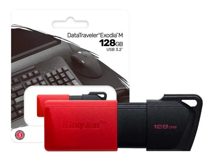 KINGSTON 128GB DATATRAVELER EXODIA (DTXM/128GB) USB 3.2, DISPOSITIVO DE ALMACENAMIENTO, NEGRO Y ROJO