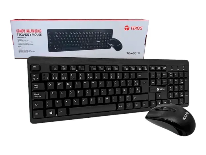 TEROS COMBO INALAMBRICO 2 EN UNO TEROS INALAMBRICO 4061N (TE-4061N) TECLADO, MOUSE, 1000 DPI, NEGRO
