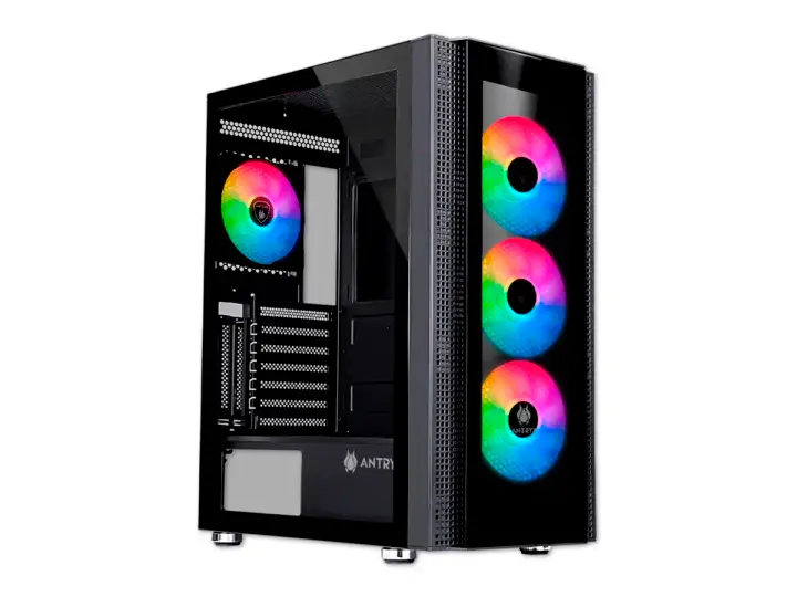 ANTRYX RX-260 GAMING S/FUENTE (AC-RX260KFR) PANELES DE VIDRIO FRONTAL, 4 VENTILADORES, LED FRGB, NEGRO