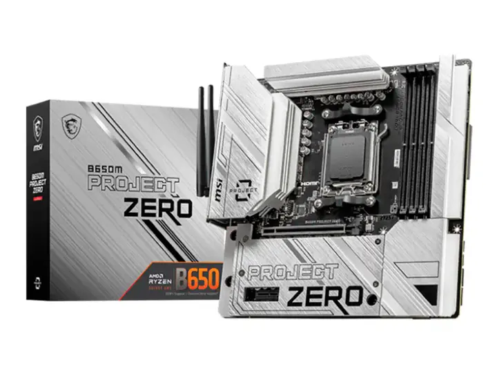 MSI B650M PROJECT-ZERO (911-B650M-PROJECT-ZERO) SOCKET AM5, RAM DDR5 BUSS 7600OC MHZ, BLANCO, WIFI 6E