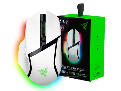 RAZER INALAMBRICO RAZER BASILISK V3 PRO 35K GAMING (RZ01-05240200-R3U1) 35.000 DPI, 11 BOTONES PROGRAMABLES, RGB, BLANCO