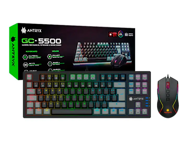 ANTRYX COMBO 2 EN UNO ANTRYX CHROME STORM GC-5500 (AGC-5500KBL-SP) SWITCH BLUE, LED RGB, 9 BOTONES, NEGRO