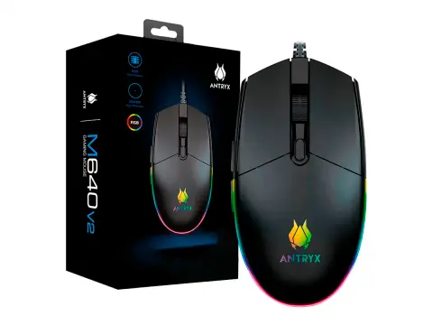Antryx Chrome Storm M640 V2 Gaming, Sensor Hasta 7,200 DPI, Iluminacion RGB, con 7 Botones, Conexion USB, Color Negro