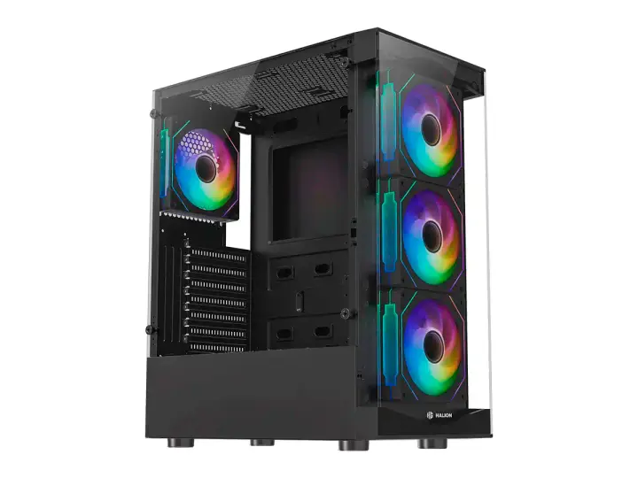 HALION TAURO CR33 FUENTE 500W (TAURO CR33) PANEL DE VIDRIO TEMPLADO, 4 VENTILADORES, NEGRO