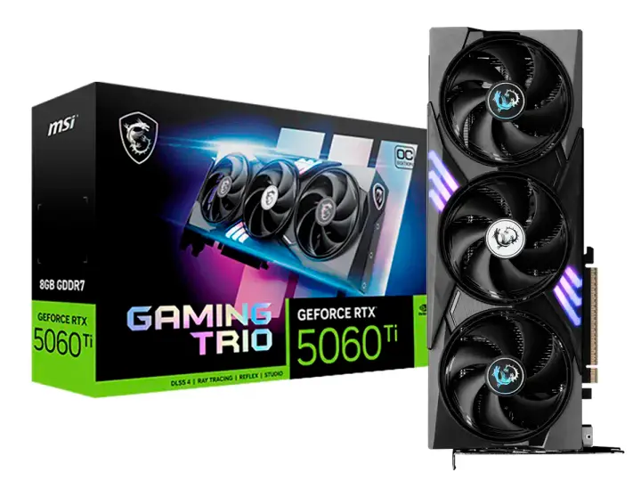 MSI GEFORCE RTX 5060 TI 8GB GAMING TRIO OC GDDR7 (RTX 5060 TI 8G GAMING TRIO OC) NVIDIA, 128 BITS, 3 VENTILADORES