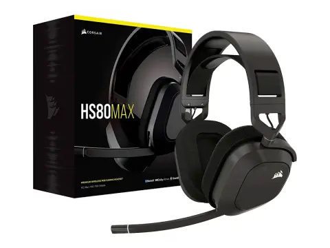 CORSAIR HS80 MAX WIRELESS, CON MICROFONO, CONTROL DE VOLUMEN, ALMOHADILLAS SUAVES, COLOR STEELGRAY