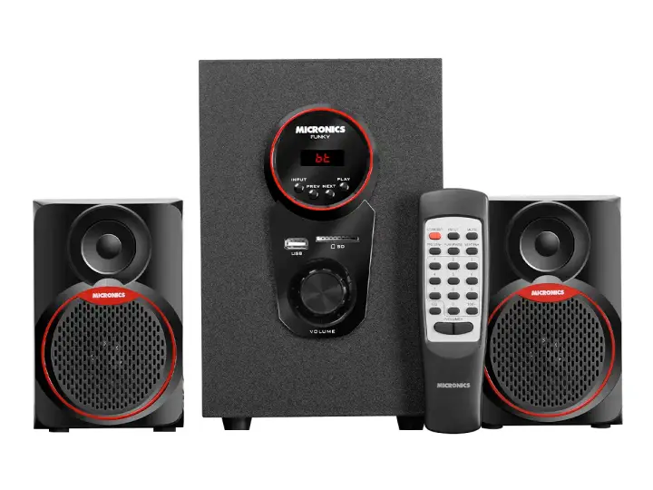 SUBWOOFER MICRONICS 2.1 FUNKY, USB-SD-BT-AUX-FM, CONTROL POSTERIOR (MIC S7077BT) AUDIO BLED