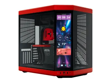 HYTE Y70 TOUCH I S/FUENTE INFINITE WITH 14.9" BLACK - CHERRY (CS-HYTE-Y70TTI-RB) MID TOWER, PANELES DE VIDRIO TEMPLADO, ROJO Y NEGRO