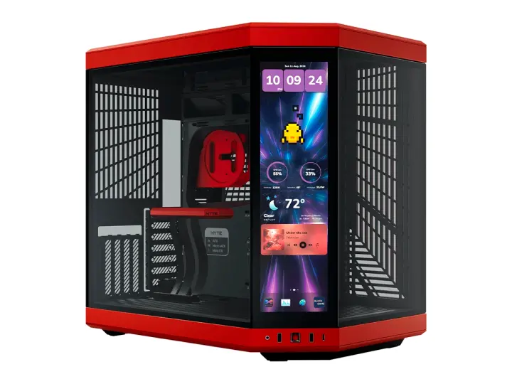HYTE Y70 TOUCH I S/FUENTE INFINITE WITH 14.9" BLACK - CHERRY (CS-HYTE-Y70TTI-RB) MID TOWER, PANELES DE VIDRIO TEMPLADO, ROJO Y NEGRO