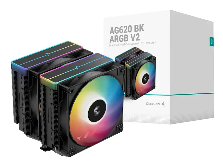 DEEPCOOL PARA PROCESADOR, DEEPCOOL AG620 BK V2 ARGB, 157X129X136MM, 2 VENTILADORES, MATERIAL DE ALUMINIO (R-AG620-BKAMMN-GJD)