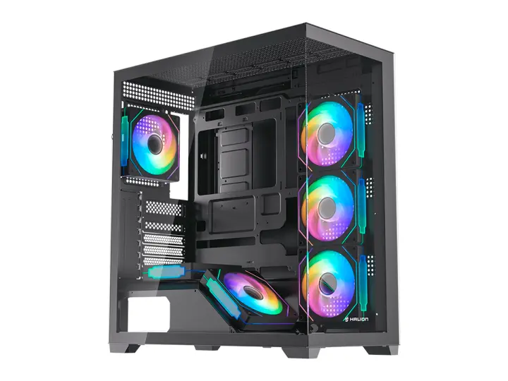 HALION ATX GAMER FISH TANK SATURNO M05 S/FUENTE (SATURNO-M05) VIDRIO TEMPLADO, 6XLED ARGB, NEGRO