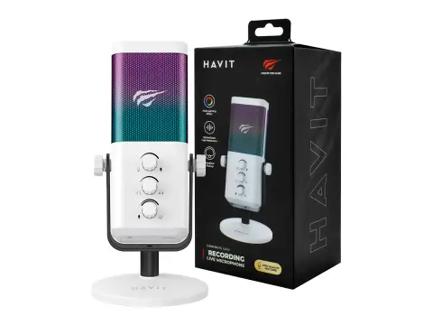 MIC MICROFONO GAMER HAVIT GK65 RGB BLANCO JACK 3.5MM, USB TIPO C
