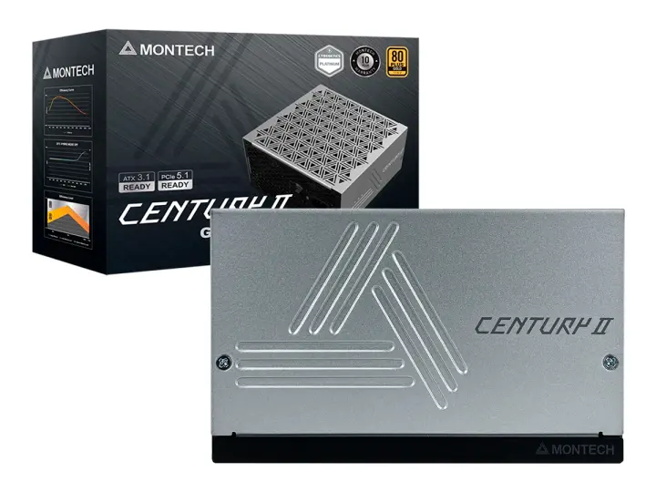 MONTECH 1050W CENTURY II (FUGOMT0001-E-3) ATX, 80 PLUS GOLD, MODULAR, PCIE 5.1, PLATEADO