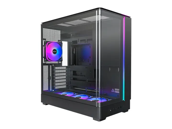 MONTECH KING 45 PRO (CACAMT0025-E-3) PANELES DE VIDRIO LATERAL Y FRONTAL, 4 VENTILADORES, LED ARGB, NEGRO
