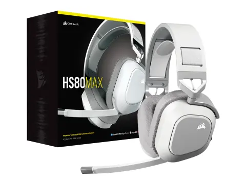 CORSAIR HS80 MAX WIRELESS, BLANCO, CON MICROFONO, CONTROL DE VOLUMEN, ALMOHADILLAS SUAVES (CA-9011296-WW)