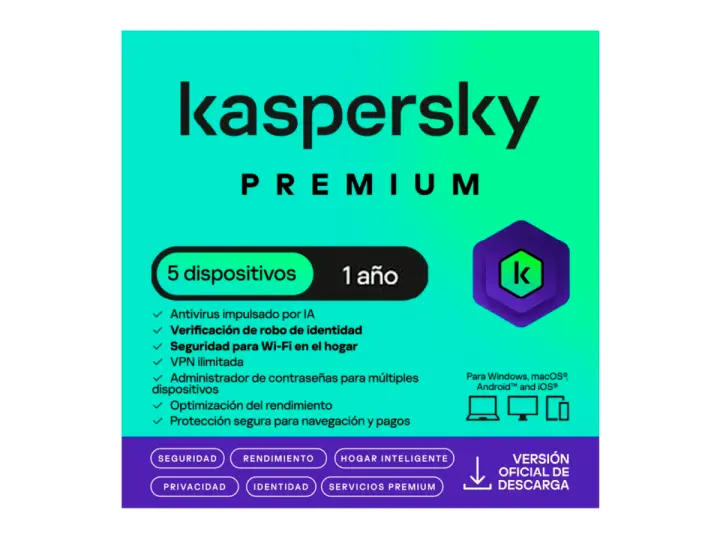 ANTIVIRUS KASPERSKY PREMIUM (KL1047DDEFS) 5PC, 1AÑO