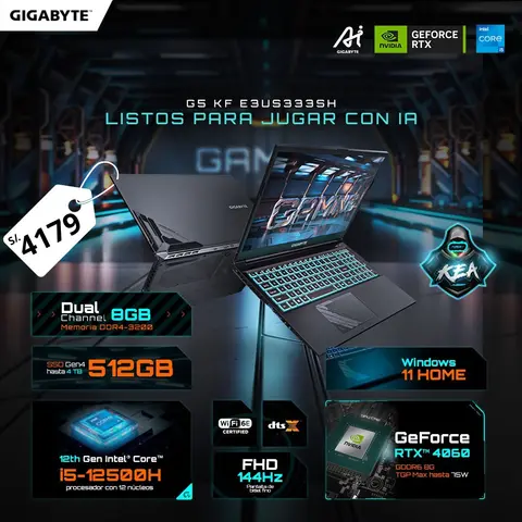 LAPTOP I5 GIGABYTE G5 KF ( KF-E3US333SH ) 12500H 8GB 512GB SSD RTX 4060 8GB 15.6″ W11H