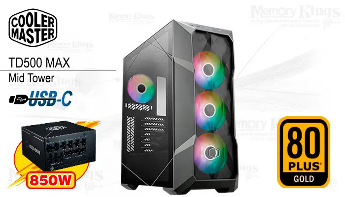 Cooler Master Mid Tower 850W 80 Plus Gold TD5 TD500 Max (3IN1) Case +FUENTE +Cooler 360 Atmos