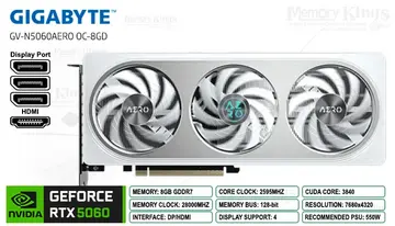 RTX 5060 8GB 128 bit GIGABYTE AERO OC