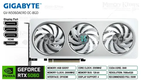 RTX 5060 8GB 128 bit GIGABYTE AERO OC