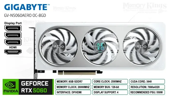 RTX 5060 8GB 128 bit GIGABYTE AERO OC