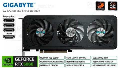RTX 5060 8GB 128 bit GIGABYTE EAGLE MAX OC
