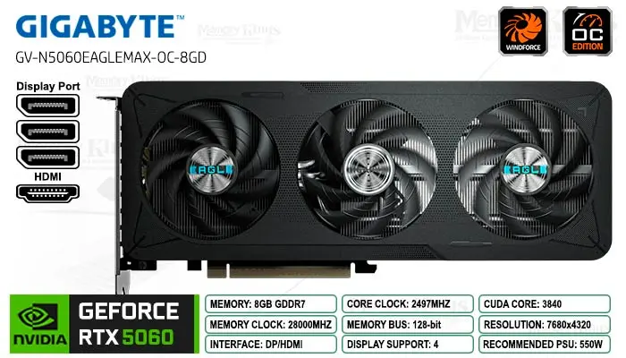 RTX 5060 8GB 128 bit GIGABYTE EAGLE MAX OC