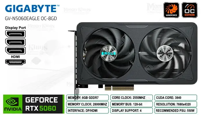 RTX 5060 8GB 128 bit GIGABYTE EAGLE OC