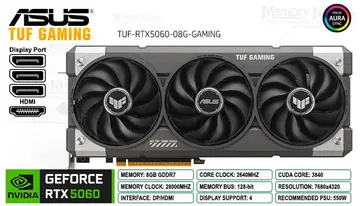 ASUS RTX 5060 8GB 128 bits ASUS TUF GAMING OC EDITION