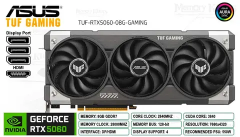 ASUS RTX 5060 8GB 128 bits ASUS TUF GAMING OC EDITION