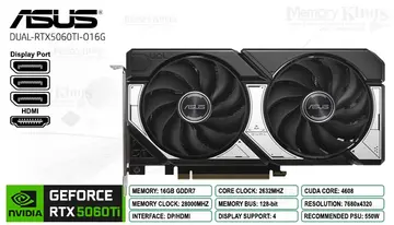 ASUS RTX 5060 TI 16GB 128 bit ASUS DUAL OC