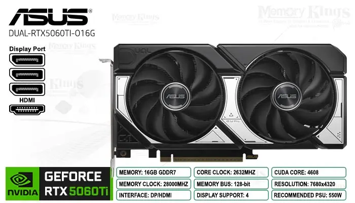 ASUS RTX 5060 TI 16GB 128 bit ASUS DUAL OC