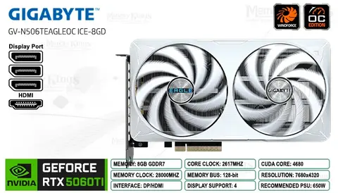 RTX 5060 Ti 8GB 128 bit GIGABYTE EAGLE ICE WHITE