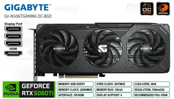 RTX 5060 Ti 8GB 128 bits GIGABYTE GAMING OC