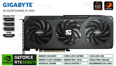 RTX 5060 Ti 8GB 128 bits GIGABYTE GAMING OC