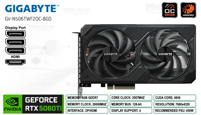 RTX 5060 Ti 8GB 128 bits GIGABYTE WINDFORCE OC