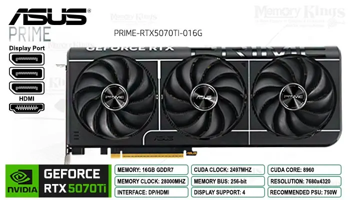 ASUS RTX 5070 Ti 16GB 256 Bits Prime GDDR7 OC Edition