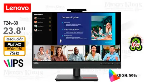 Lenovo 23.8 ThinkVision T24v-30 iPS FHD, Pivote con Webcam y Parlante Integrado
